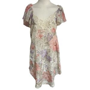 LUCIE‎ ANN ll 2 Floral Lace Trimmed Slip Dress Mini Flutter Sleeve Vintage Sz M